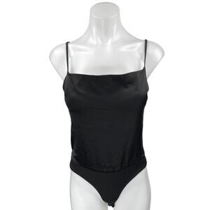 A Love Like You Black Silk Satin Sleeveless Cami Camisole Tank Bodysuit Top Sz S